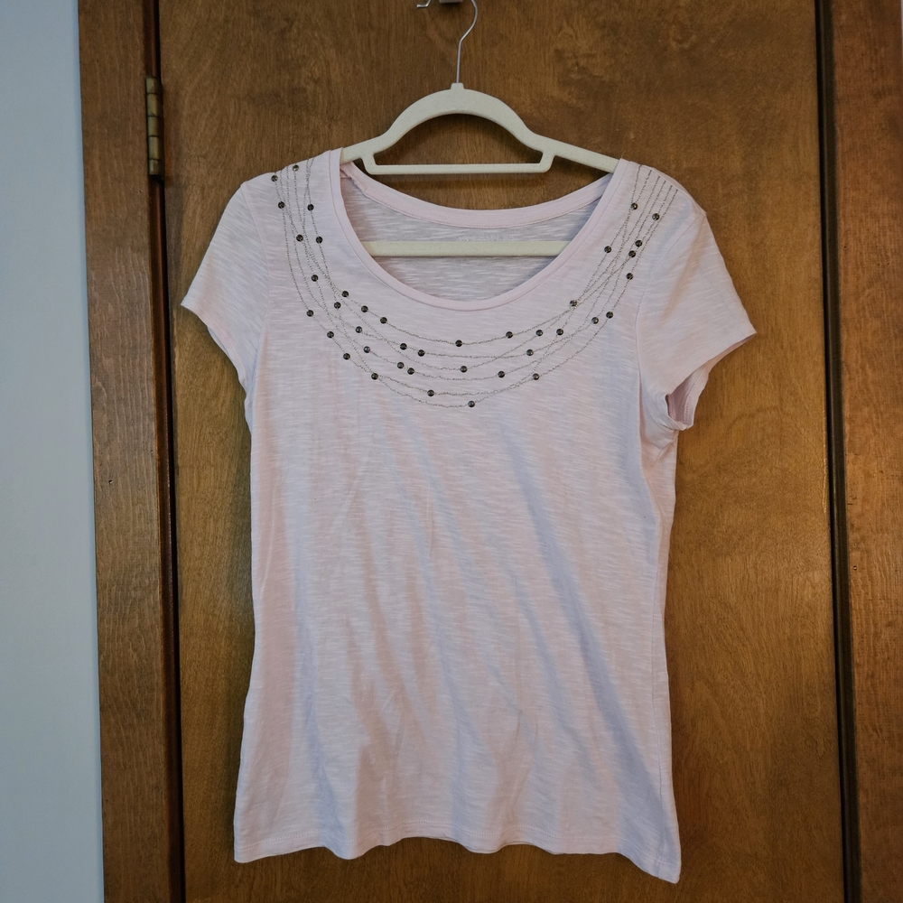 Ann Taylor Pink Embellished Short Sleeve T-Shirt